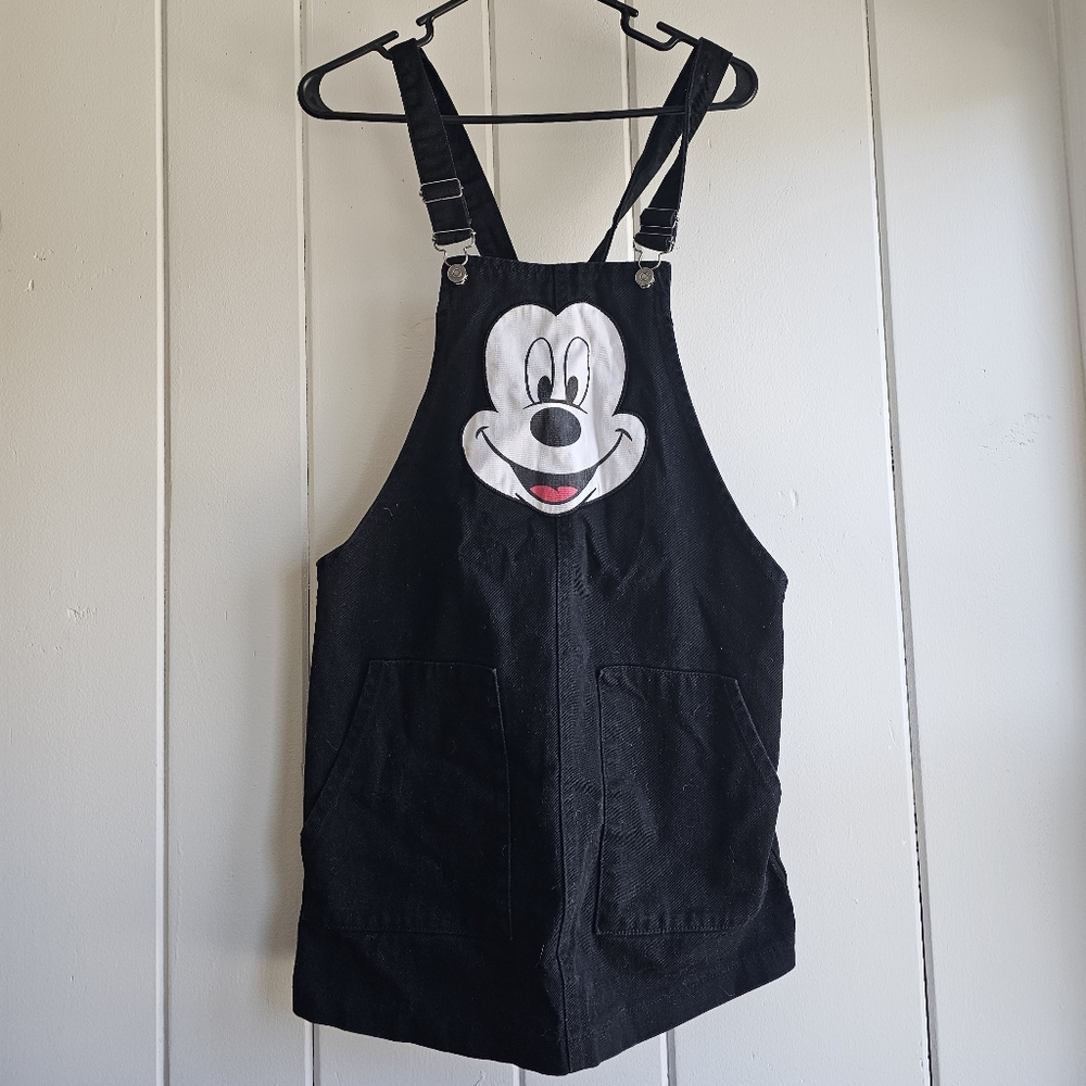 Forever 21 Black Overall Dress with White Mickey Face and Red Tongue